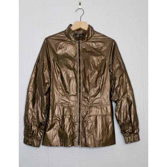 CARBON 38 Metallic Bronze Gold Crinkle Track Jacket Lace String Back NWT SMALL - Picture 4 of 14